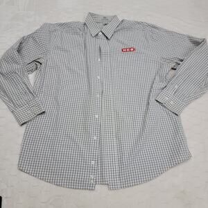 Vantage HEB Employee Uniform Shirt Mens Large Gray Gingham Check Button Down
